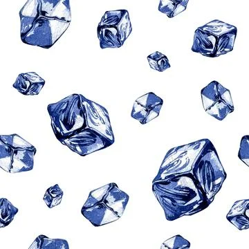Seamless pattern water ice cubes isolated on white background. Watercolor Illustrazione stock
