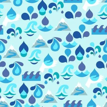 Seamless pattern with water icons in flat design style Illustrazione stock