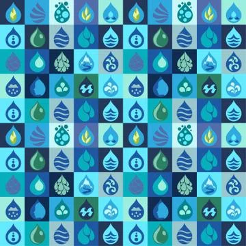 Seamless pattern with water icons in flat design style Stockillustratie