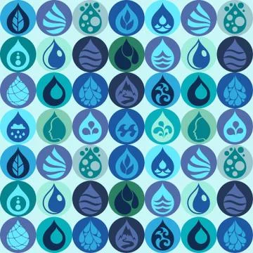 Seamless pattern with water icons in flat design style Illustrazione stock
