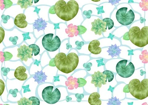 Seamless pattern with water lilly. Repeating design element for printing on Stock Illustration