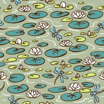 Seamless pattern with water lily Stock Illustration