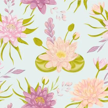 Seamless pattern with water lily. Stock Illustration