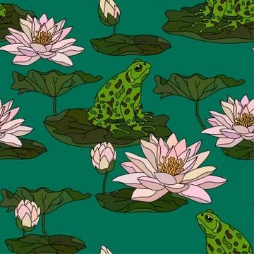 Seamless pattern with water lily Stock Illustration