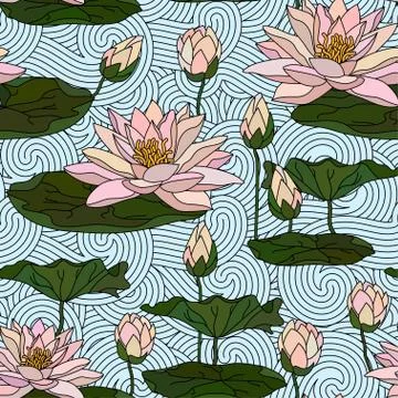 Seamless pattern with water lily Stock Illustration