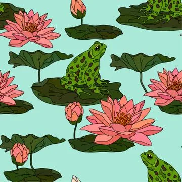 Seamless pattern with water lily Stock Illustration