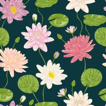 Seamless pattern with water lily. Stock Illustration
