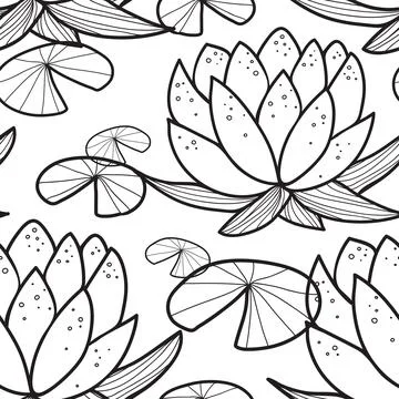 Seamless pattern - water lily outline Stock Illustration