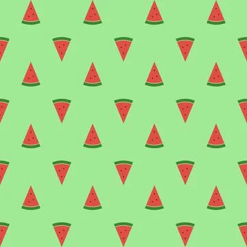 Seamless pattern water melon slices isolated on green background Stock Illustration