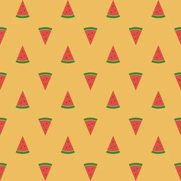 Seamless pattern water melon slices isolated on yellow background Stock Illustration