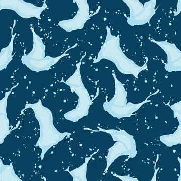 Seamless pattern of water splashes on a blue background Stock Illustration