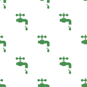 Seamless pattern with water tap with falling drop icon. Ecological sign. Vector. Stock Illustration