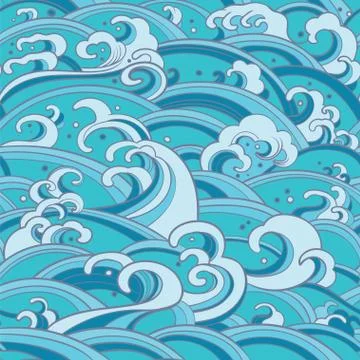 Seamless pattern with water waves and splashes Stock Illustration