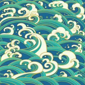 Seamless pattern with water waves and splashes Stock Illustration