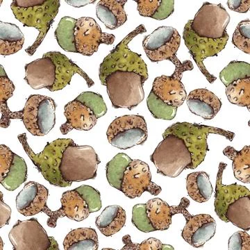 Seamless Pattern with Watercolor Acorns Illustrazione stock