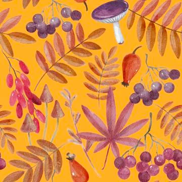 Seamless pattern with watercolor autumn elements. 스톡 일러스트