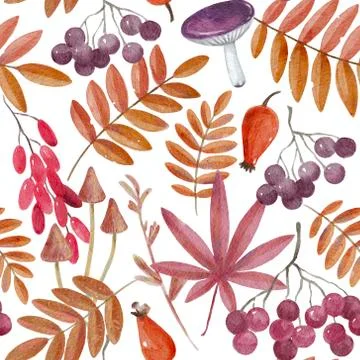 Seamless pattern with watercolor autumn elements. Stock Illustration