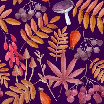 Seamless pattern with watercolor autumn elements. 스톡 일러스트