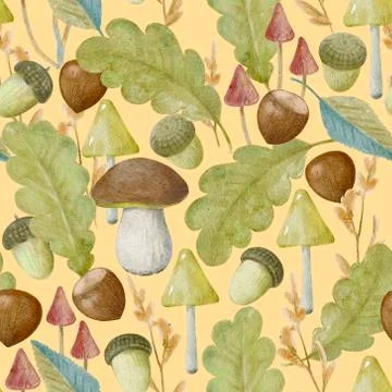 Seamless pattern with watercolor autumn elements. Stock Illustration