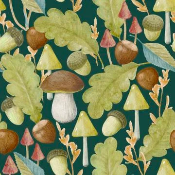 Seamless pattern with watercolor autumn elements. Stock Illustration