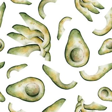 Seamless pattern with watercolor avocado. A useful product. Beautiful texture Stock Illustration