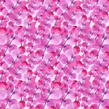 Seamless pattern watercolor background with pink and purple abstract branch with Stock Illustration