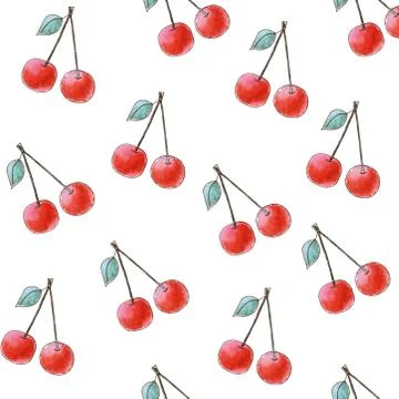 Seamless pattern with watercolor berry cherry. Endless repeating print backgr Illustrazione stock