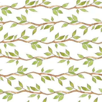 Seamless pattern with watercolor branches and leaves Stock Illustration