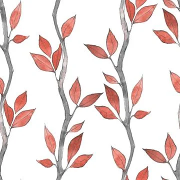 Seamless pattern with watercolor branches and leaves Stock Illustration