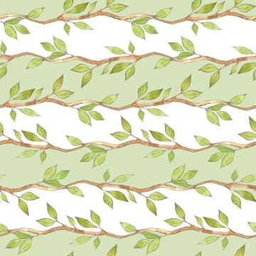 Seamless pattern with watercolor branches and leaves Stock-Illustration