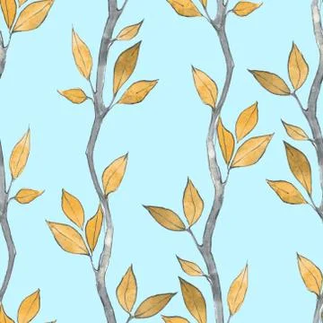 Seamless pattern with watercolor branches and leaves Illustrazione stock