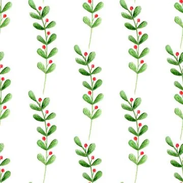 Seamless pattern with watercolor branches and berries on a white background Stock Illustration