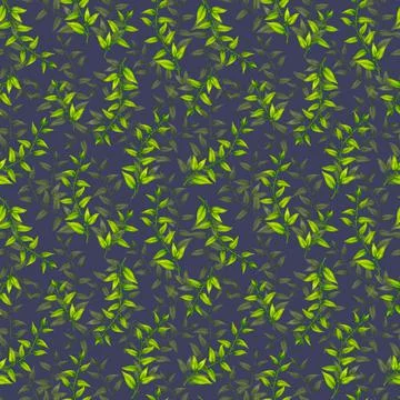 Seamless pattern. Watercolor branches with green foliage. Stock Illustration