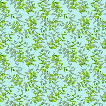 Seamless pattern. Watercolor branches with green foliage. Illustrazione stock