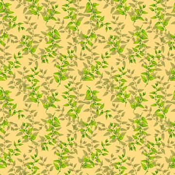 Seamless pattern. Watercolor branches with green foliage. Stock Illustration