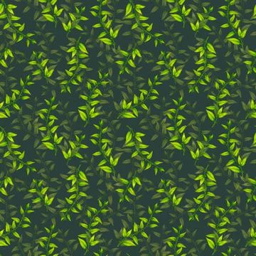 Seamless pattern. Watercolor branches with green foliage. Stock Illustration