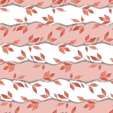 Seamless pattern with watercolor branches. Horizontal stripes Stock-Illustration