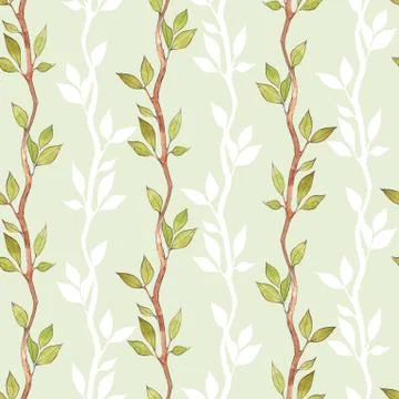 Seamless pattern with watercolor branches Stock Illustration
