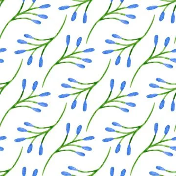 Seamless pattern with watercolor branches on white background Stock Illustration