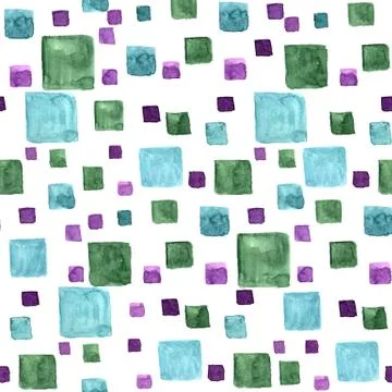 Seamless pattern watercolor with bright rectangles and squares. Green and blue Stock Illustration