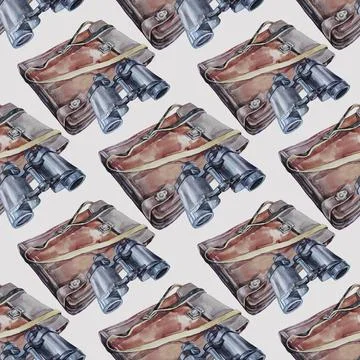 Seamless pattern watercolor brown retro folder for documents, papers and Stock Illustration