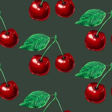 Seamless pattern of watercolor cherry background. Stock Illustration