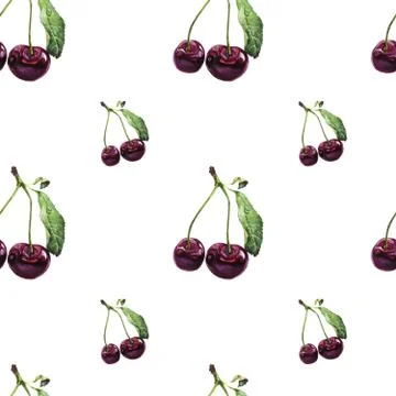 Seamless pattern Watercolor cherry illustration Stock Illustration