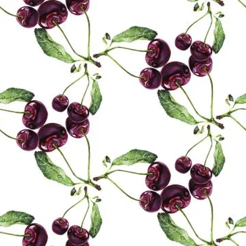 Seamless pattern Watercolor cherry illustration Stock Illustration