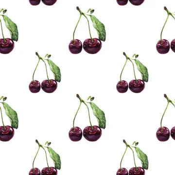 Seamless pattern Watercolor cherry illustration Stock Illustration