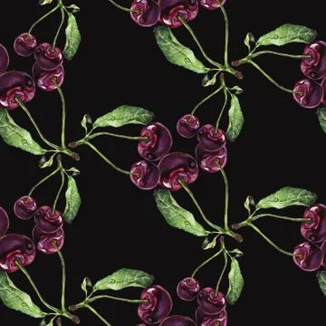 Seamless pattern Watercolor cherry illustration Stock Illustration