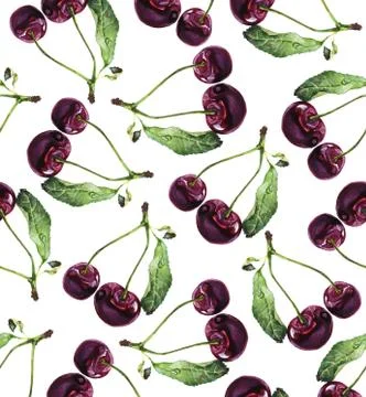 Seamless pattern Watercolor cherry illustration Illustrazione stock