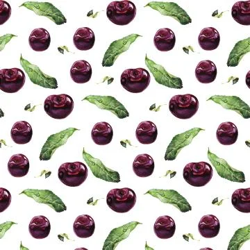 Seamless pattern Watercolor cherry illustration Stock Illustration