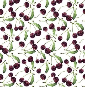 Seamless pattern Watercolor cherry illustration Stock Illustration
