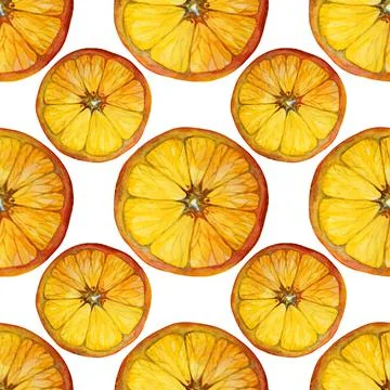 Seamless pattern watercolor citrus fruit orange slice on white background. Hand Stock Illustration